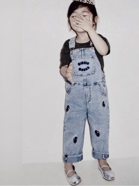 Zara Disney Minnie Mouse Acid Wash Denim Overalls Embroidered Patches 
Sz 2-3